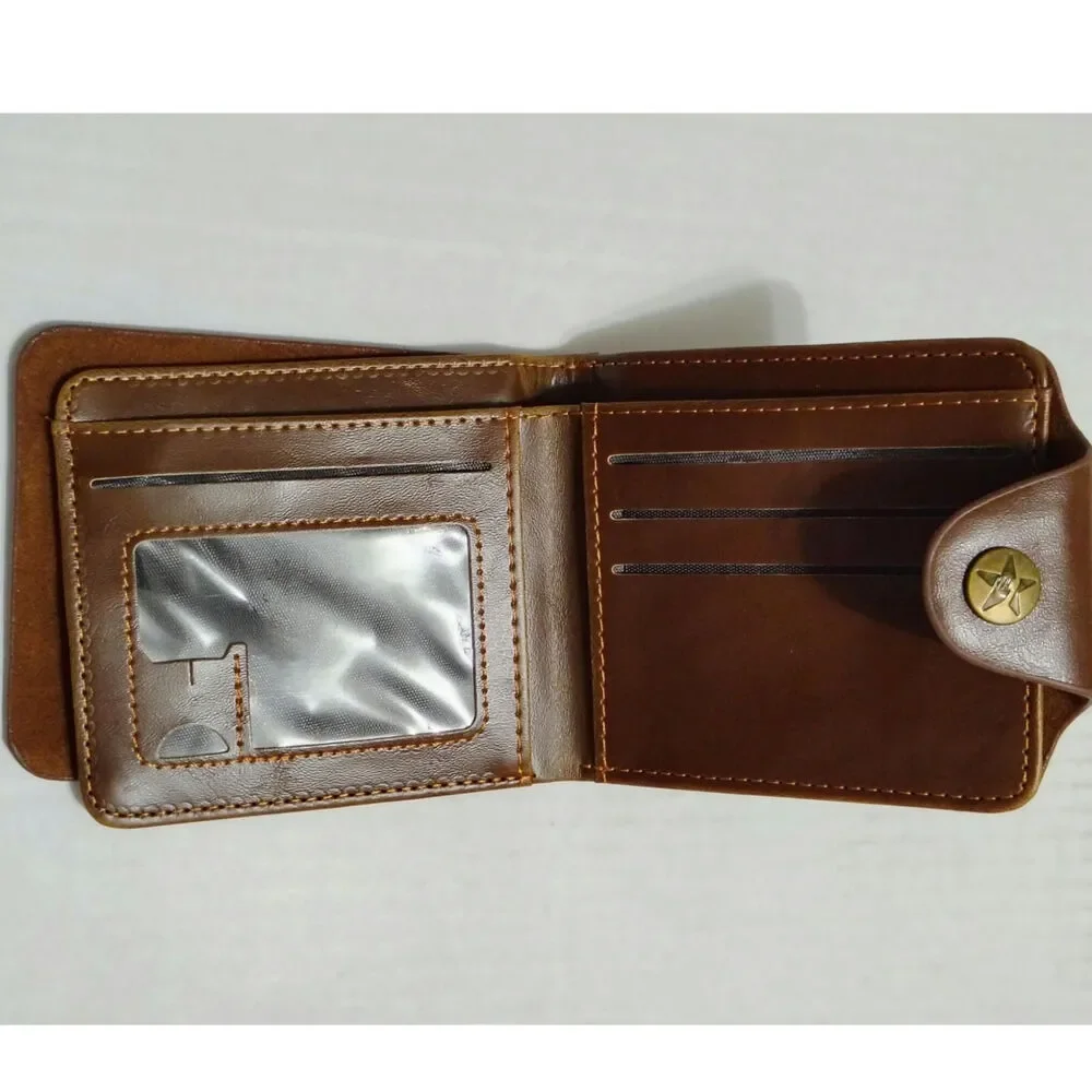 Brown Bifold Leather Wallet Cowboy Etched Front Side Compartmental Snap Closure